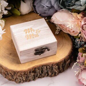 Wooden Wedding & Engagement Ring Box - Strova Brand White Rustic and Charming